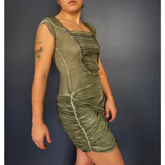 Angels Never Die Olive Green Ruched Bodycon Mini Dress - Picture 4 of 8